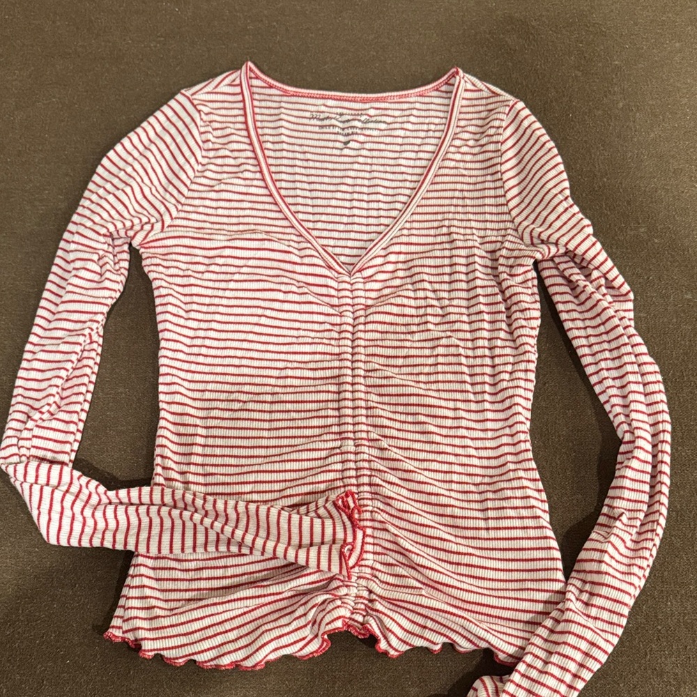 Hollister Red and White Striped Long Sleeve Top